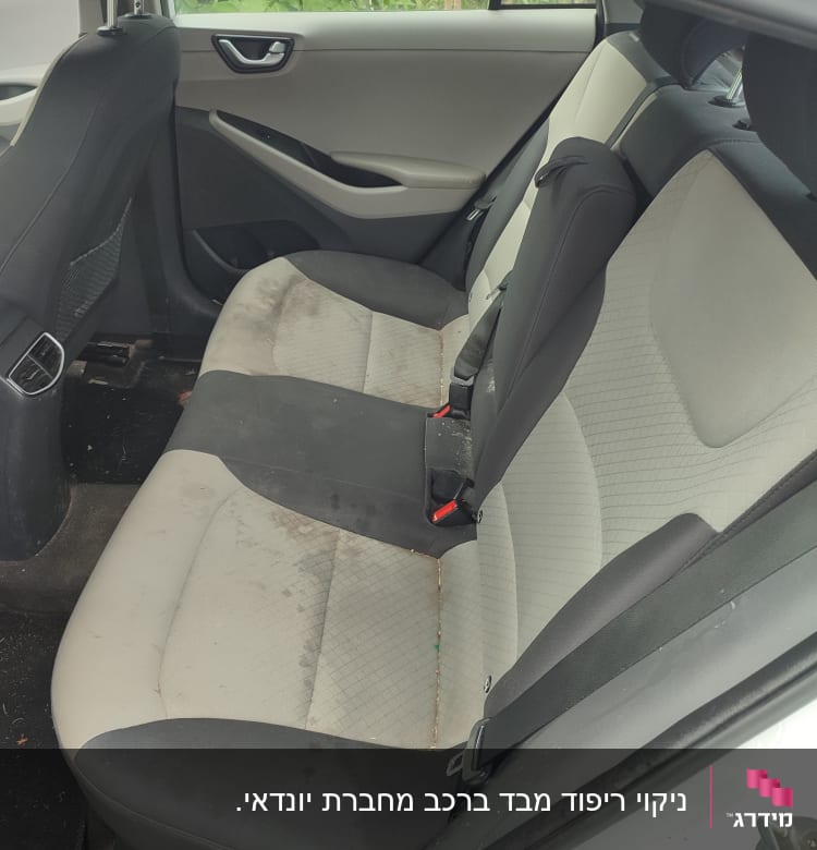 מושב אחורי של רכב עם כתמים על הריפוד